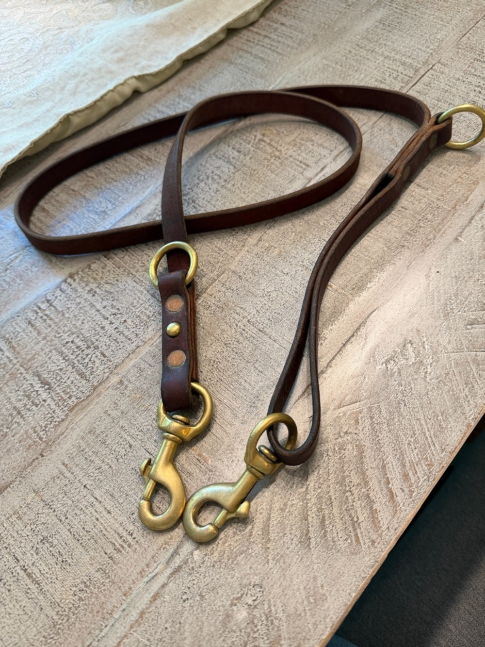 Vintage Brown Leather Dog Leash with Brass Hardware RL vibes